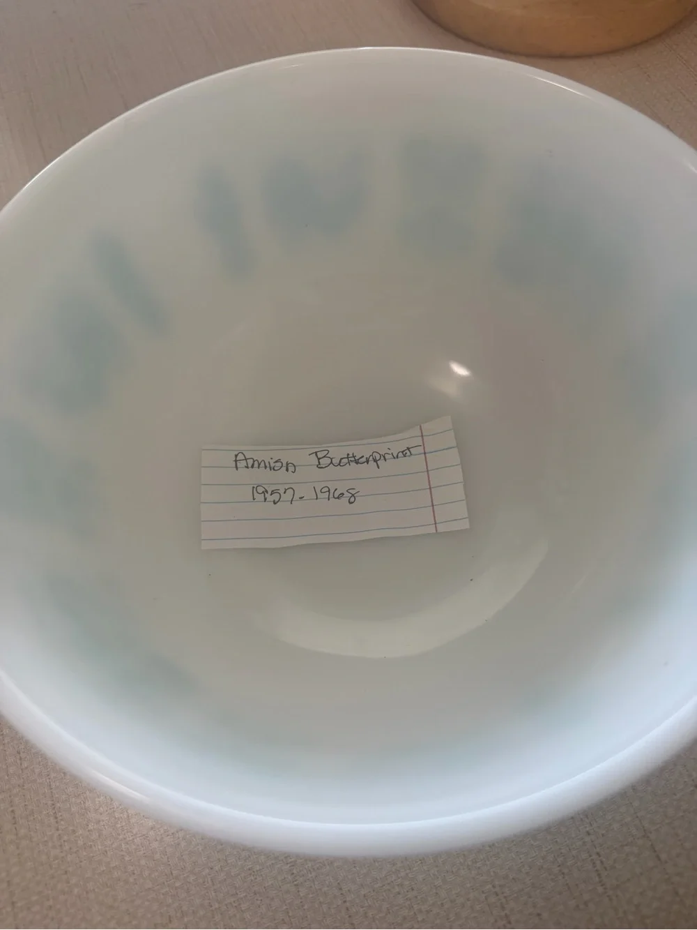 Pyrex White Mixing Bowl with Teal Folk Print